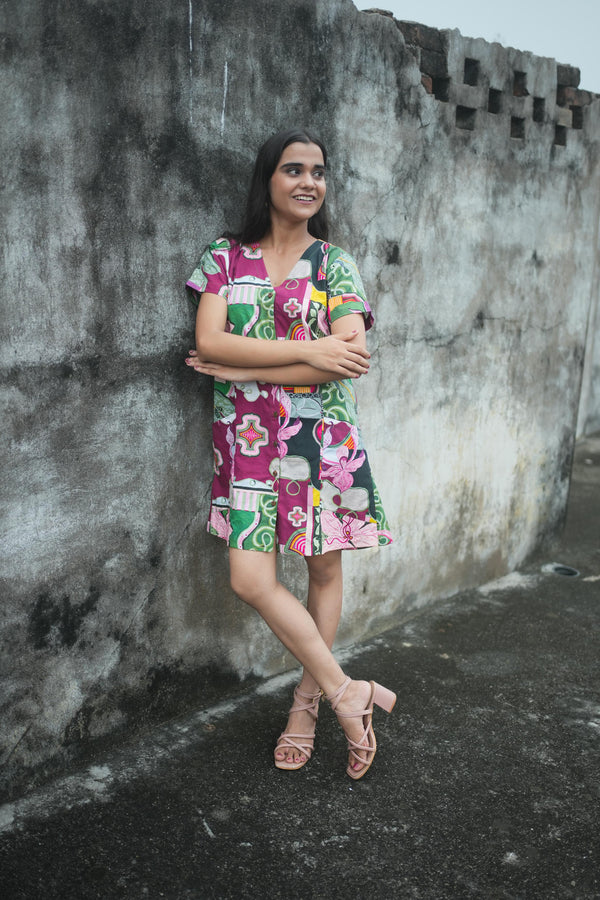 GUL SHORT DRESS IN BAGEECHA PRINT