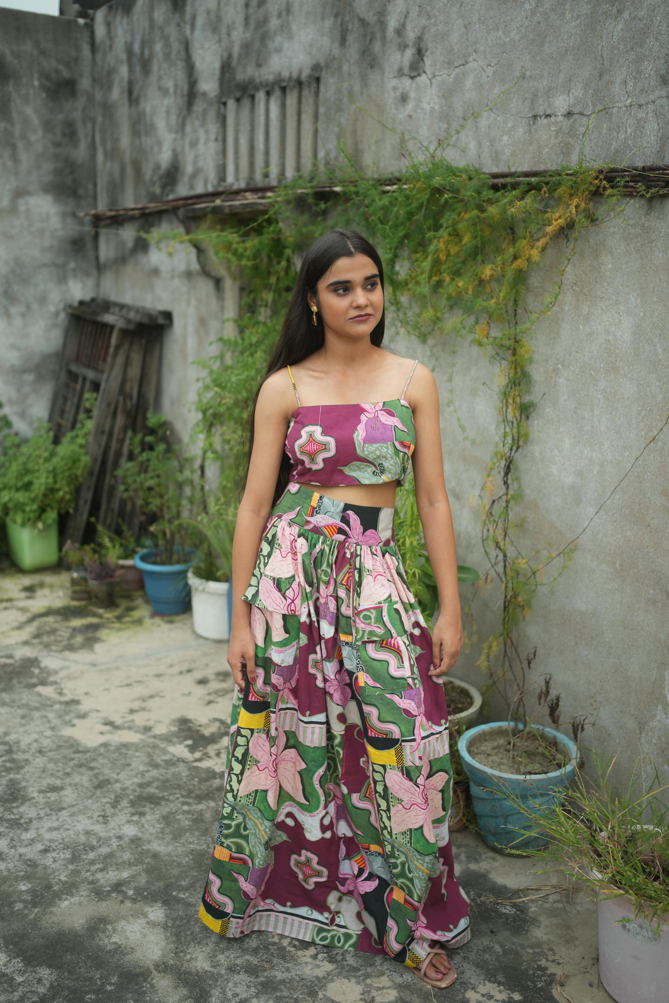 LEHER CO-ORD SET IN BAGEECHA PRINT