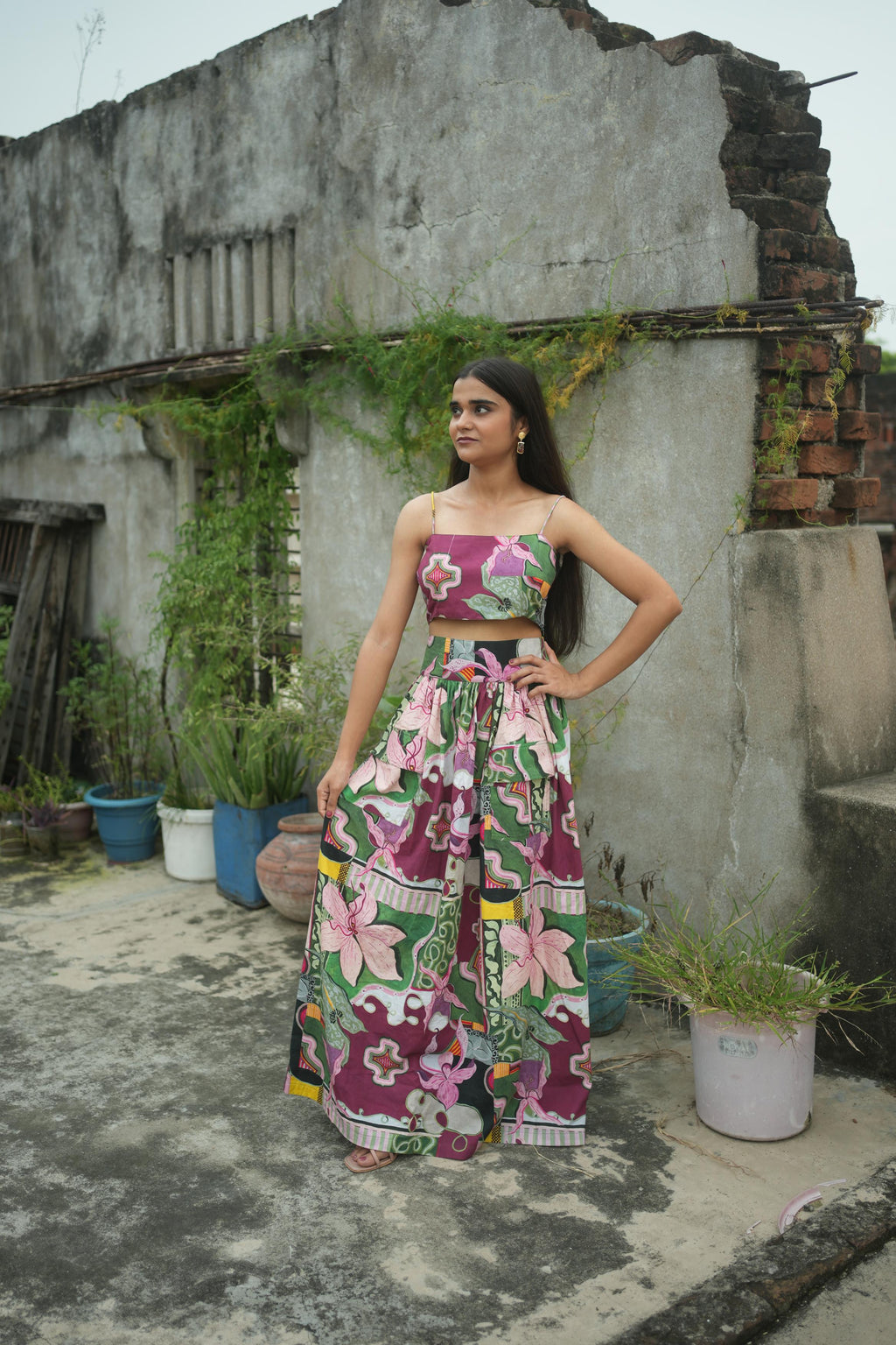 LEHER CO-ORD SET IN BAGEECHA PRINT