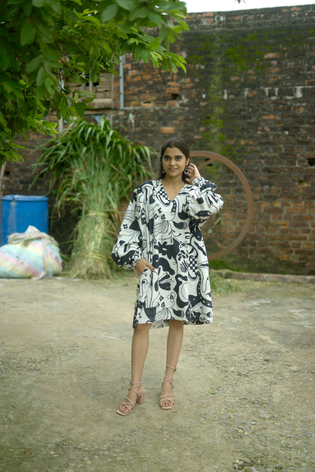 BEL SHORT DRESS IN SIYAHI PRINT